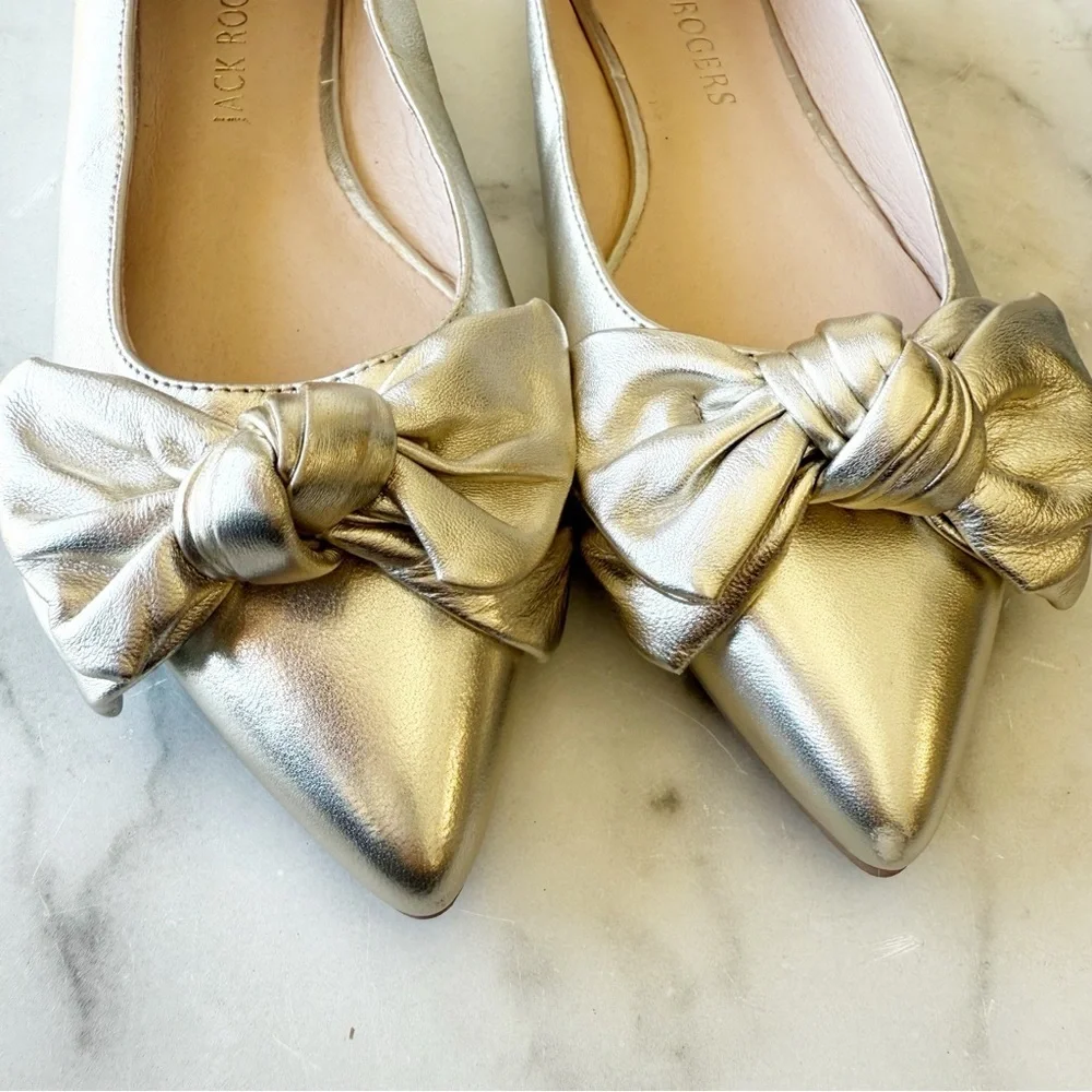 JACK ROGERS Size 8.5 Gold Debra Leather Bow Ballet Flat NEW!